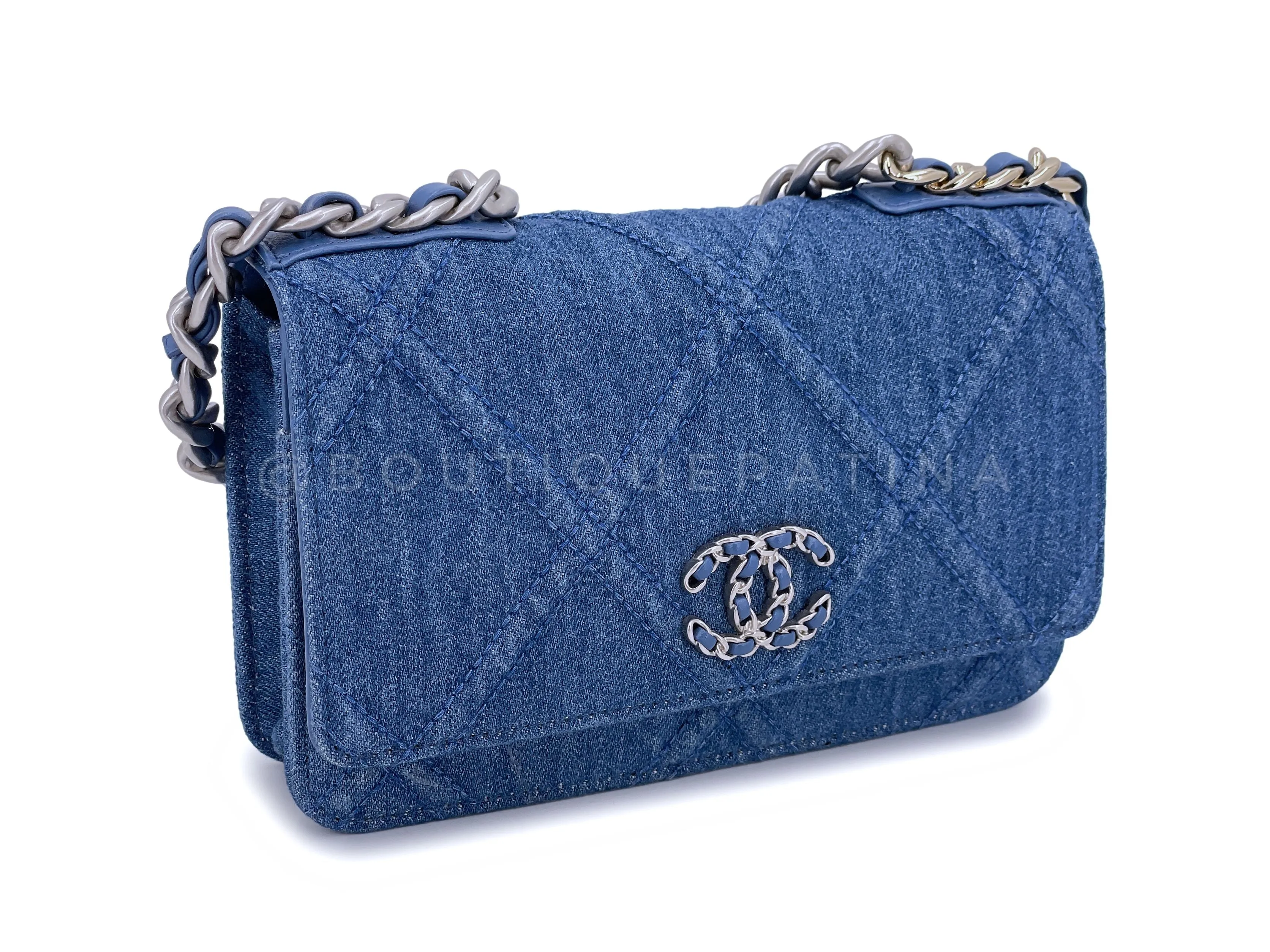 Chanel 19 Denim Wallet on Chain WOC Flap Shoulder Bag