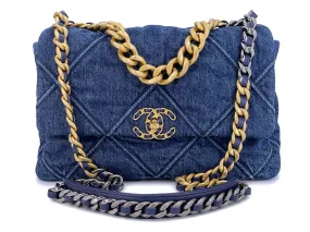 Chanel 19 Washed Blue Denim Large Flap Bag GHW