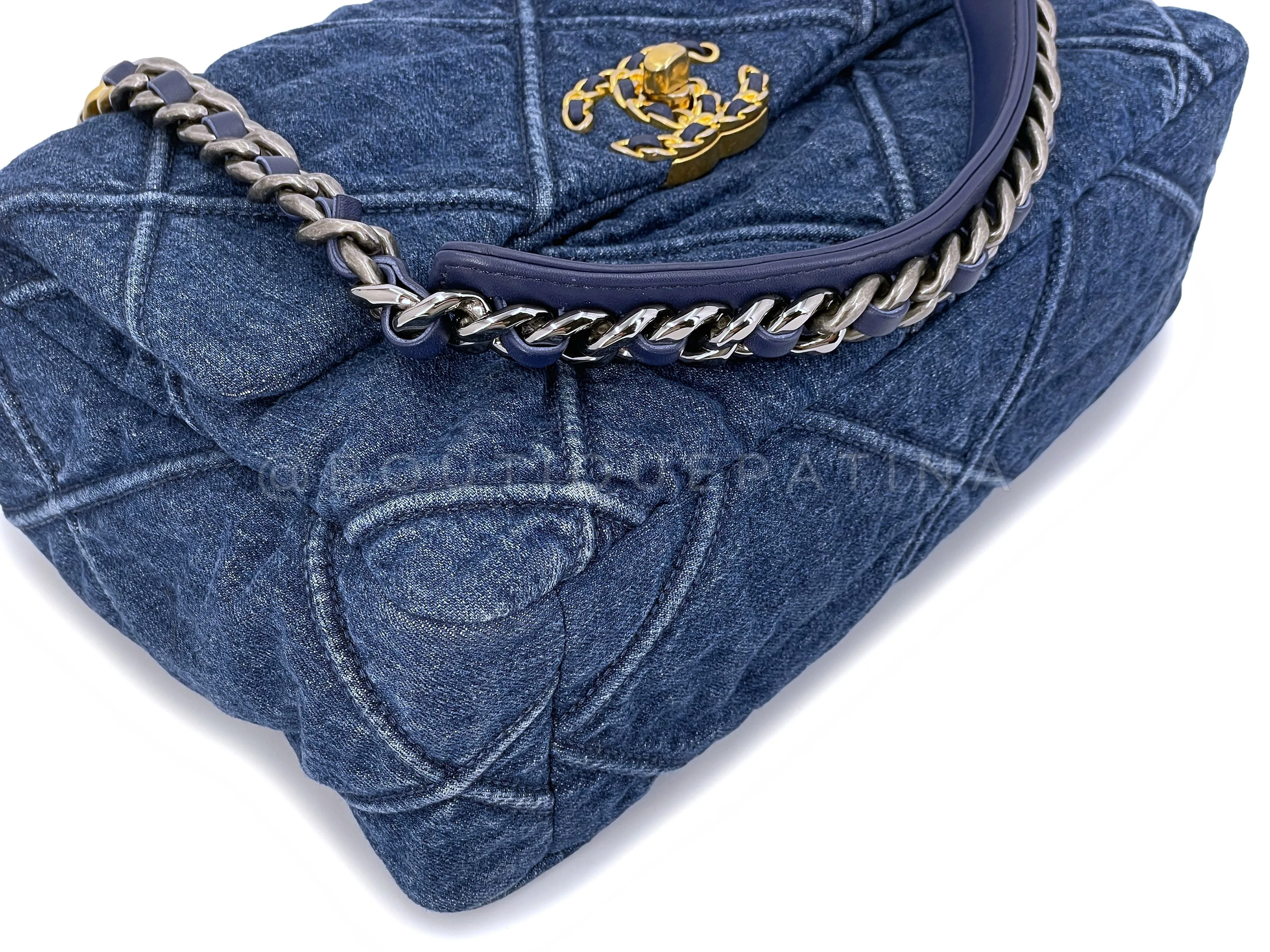 Chanel 19 Washed Blue Denim Large Flap Bag GHW