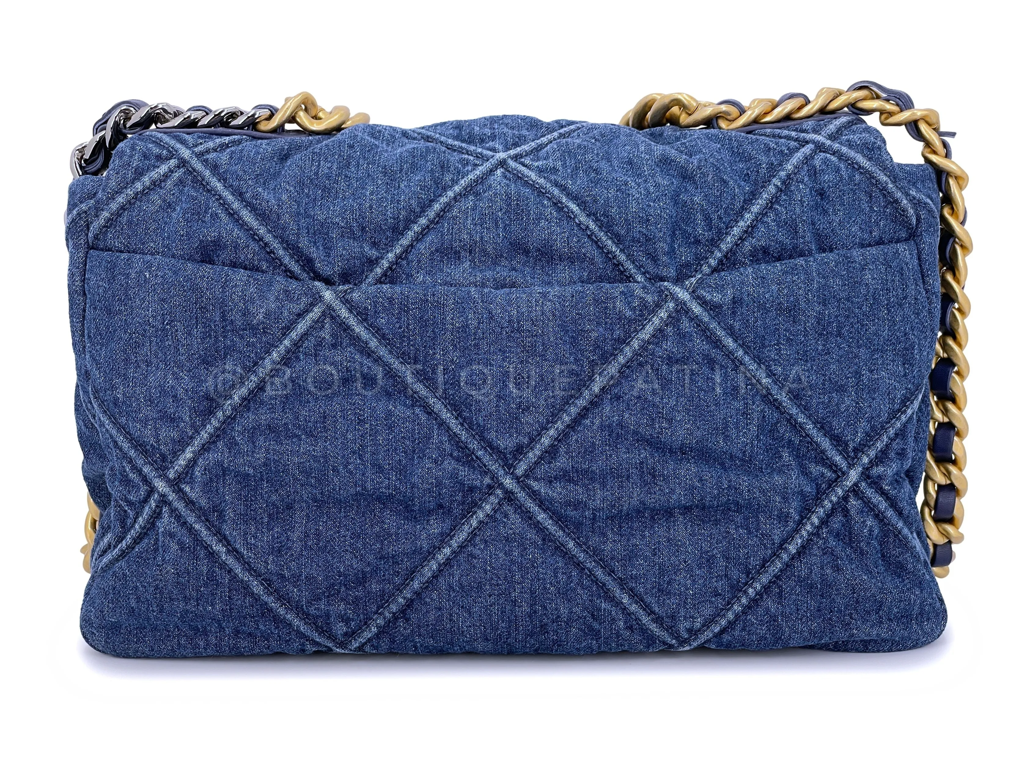 Chanel 19 Washed Blue Denim Large Flap Bag GHW