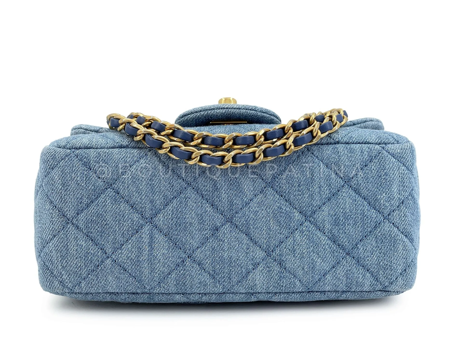 Chanel 22C Blue Denim Pearl Crush Square Mini Flap Bag GHW 93E