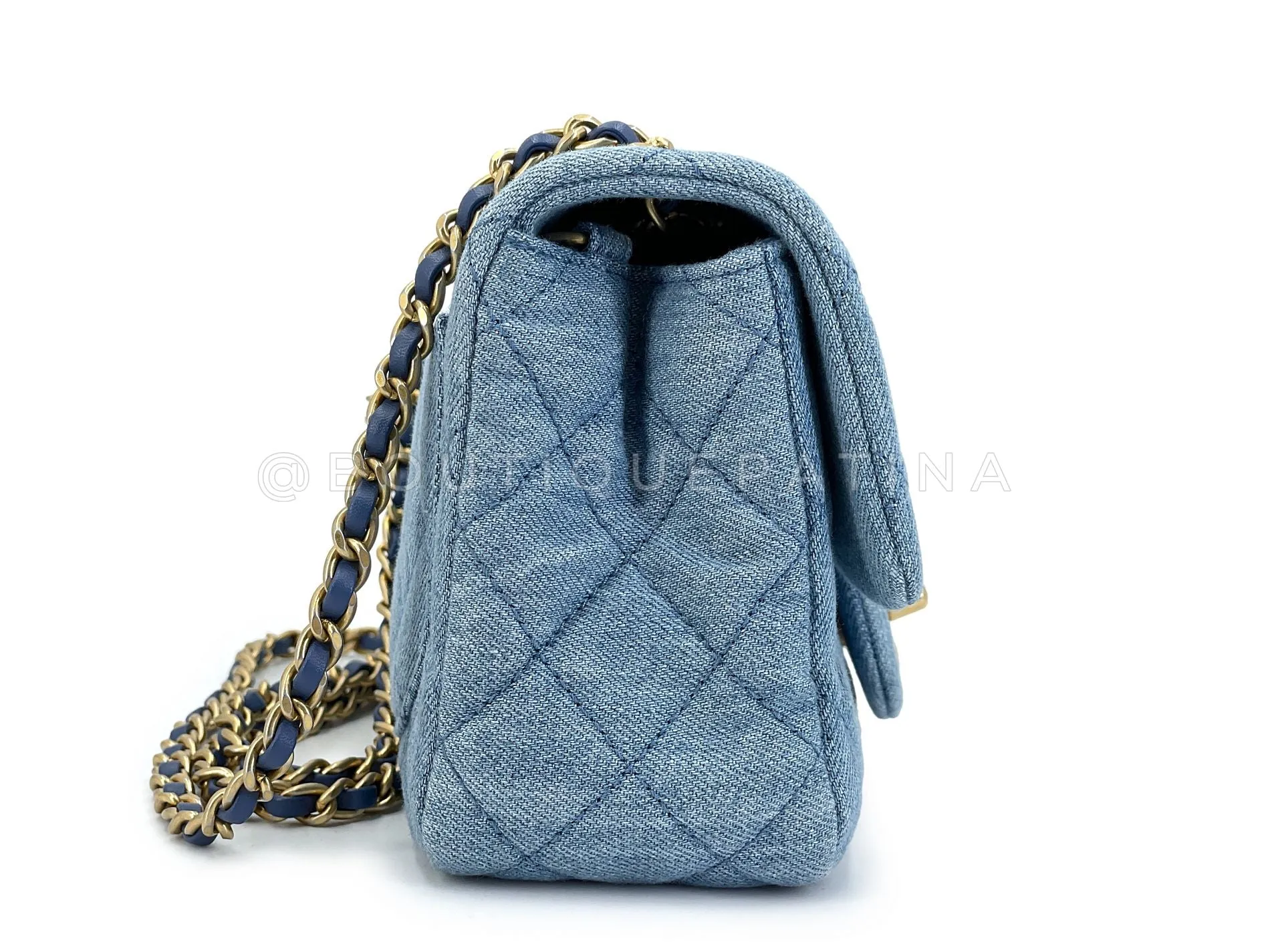 Chanel 22C Blue Denim Pearl Crush Square Mini Flap Bag GHW 93E