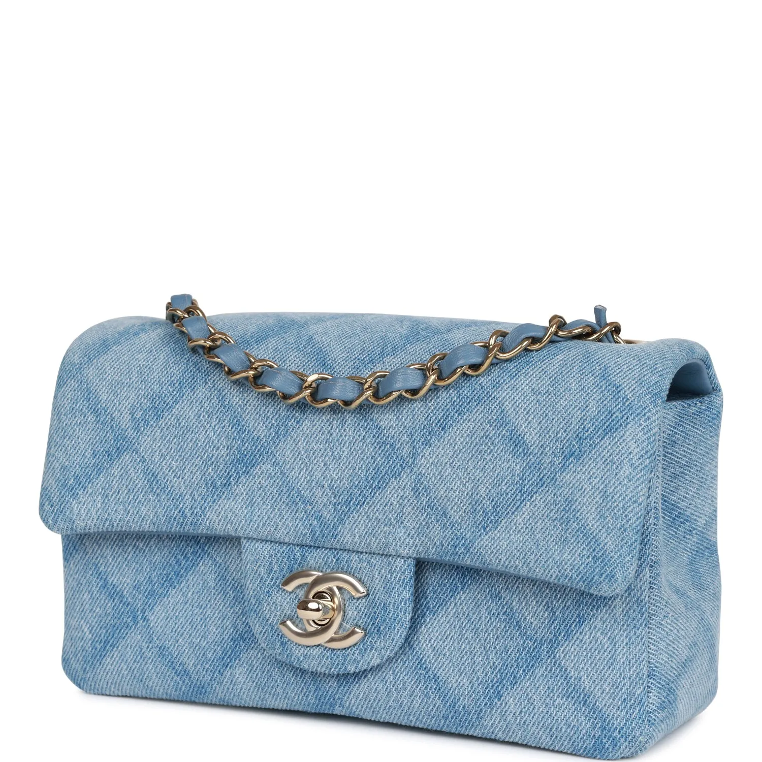 Chanel Blue Quilted Denim Rectangular Mini Flap Bag Gold Hardware