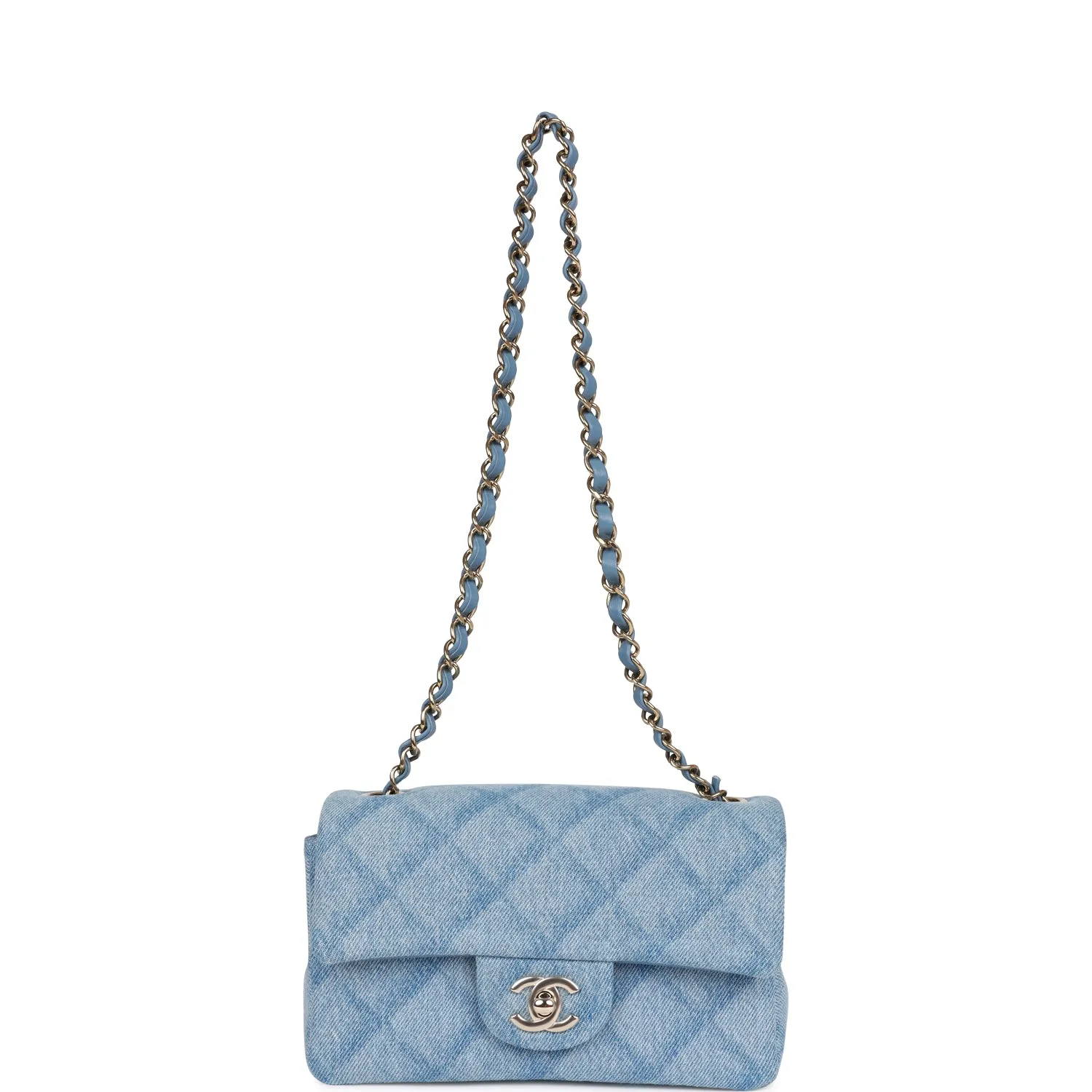 Chanel Blue Quilted Denim Rectangular Mini Flap Bag Gold Hardware