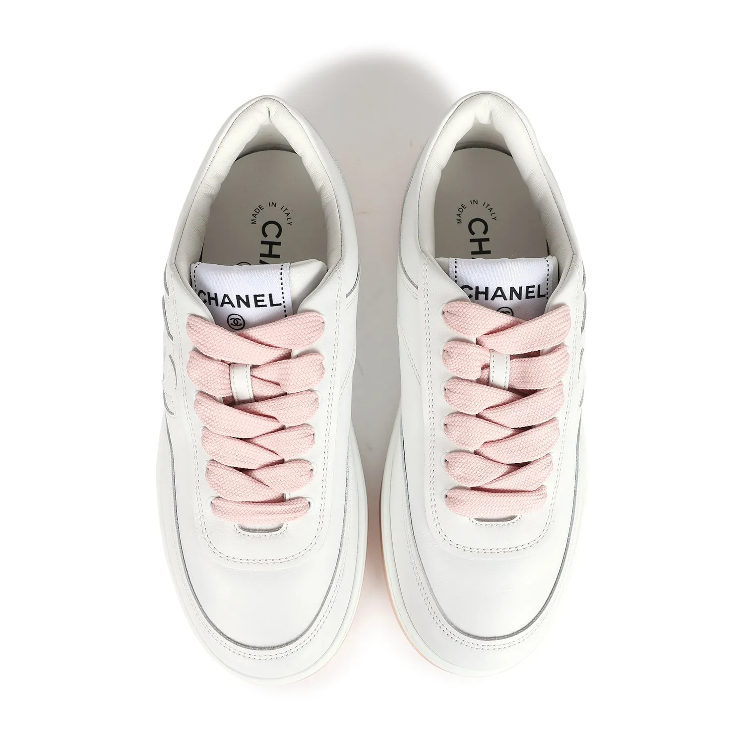 Chanel CC Low Top Sneakers White and Pink 37.5 EU