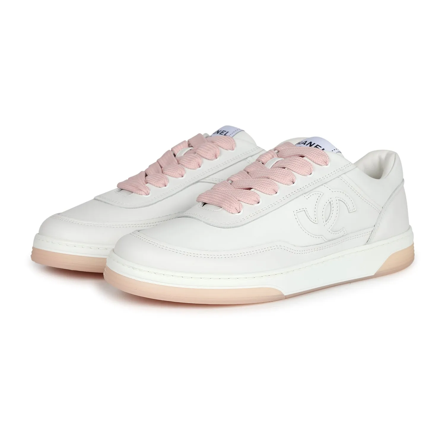 Chanel CC Low Top Sneakers White and Pink 37.5 EU