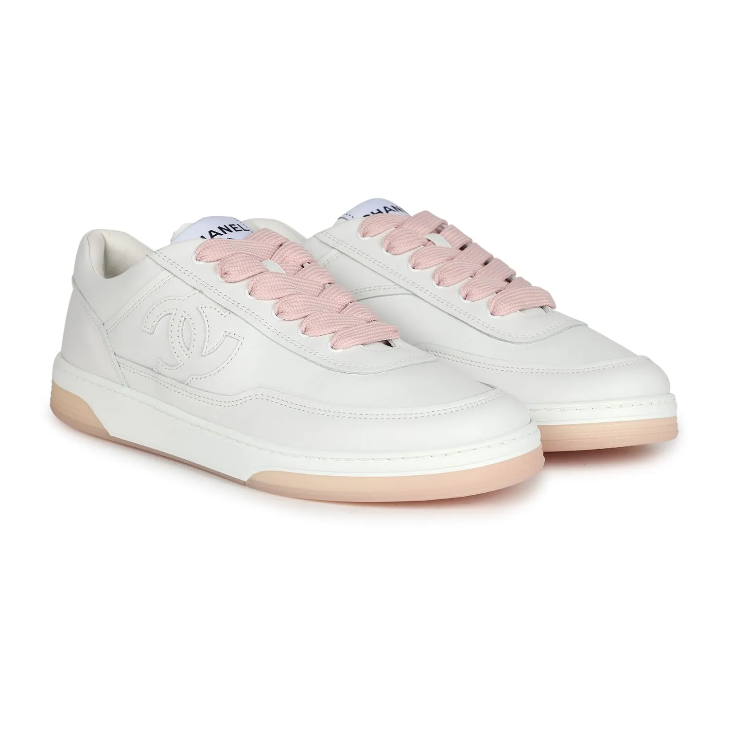 Chanel CC Low Top Sneakers White and Pink 37.5 EU