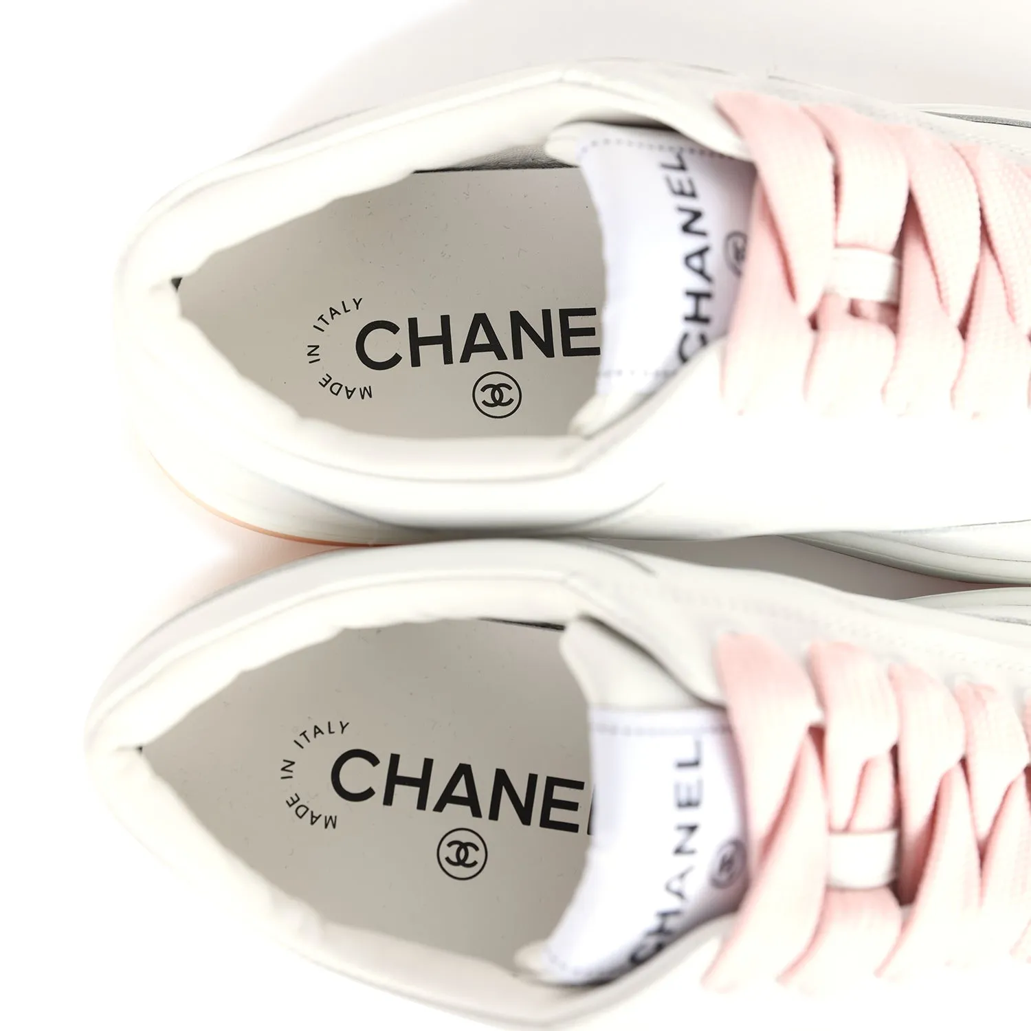 Chanel CC Low Top Sneakers White and Pink 37.5 EU