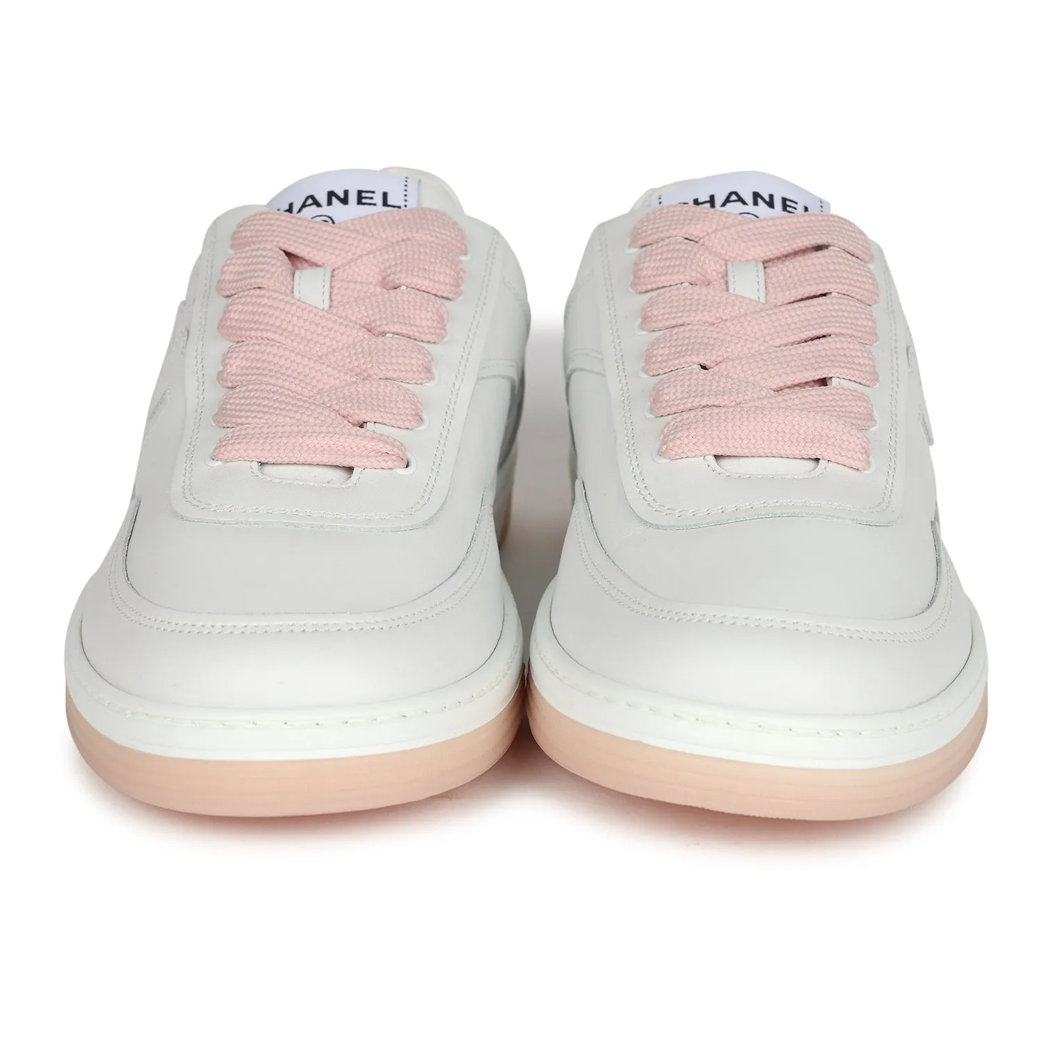 Chanel CC Low Top Sneakers White and Pink 37.5 EU