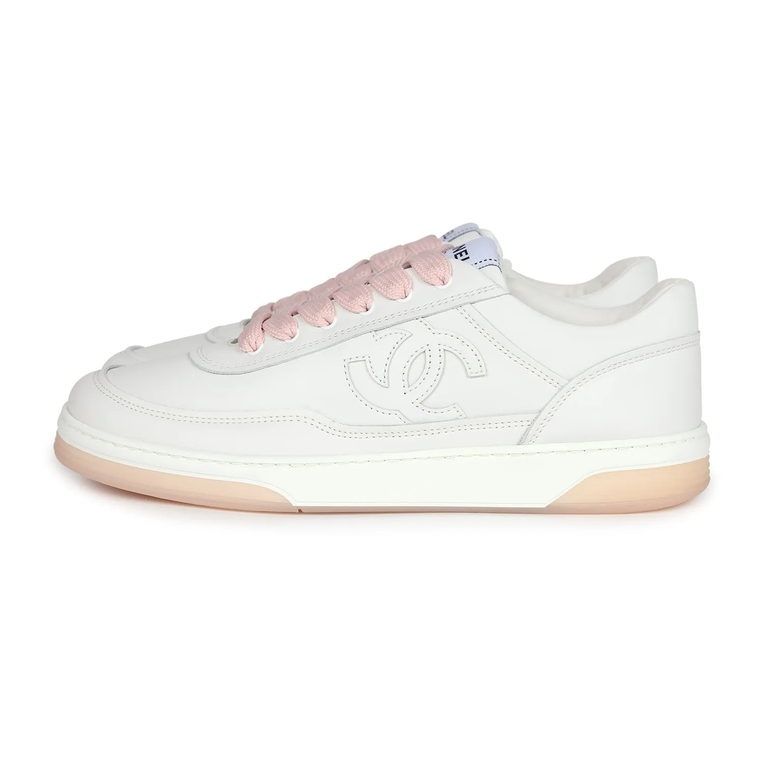 Chanel CC Low Top Sneakers White and Pink 37.5 EU