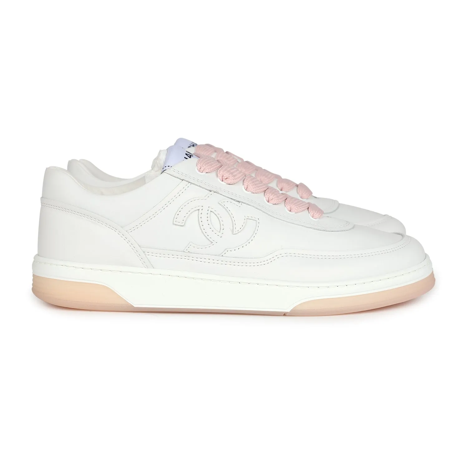 Chanel CC Low Top Sneakers White and Pink 37.5 EU