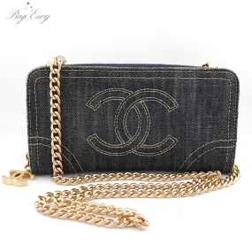 CHANEL Denim CC Logo Wallet on Chain