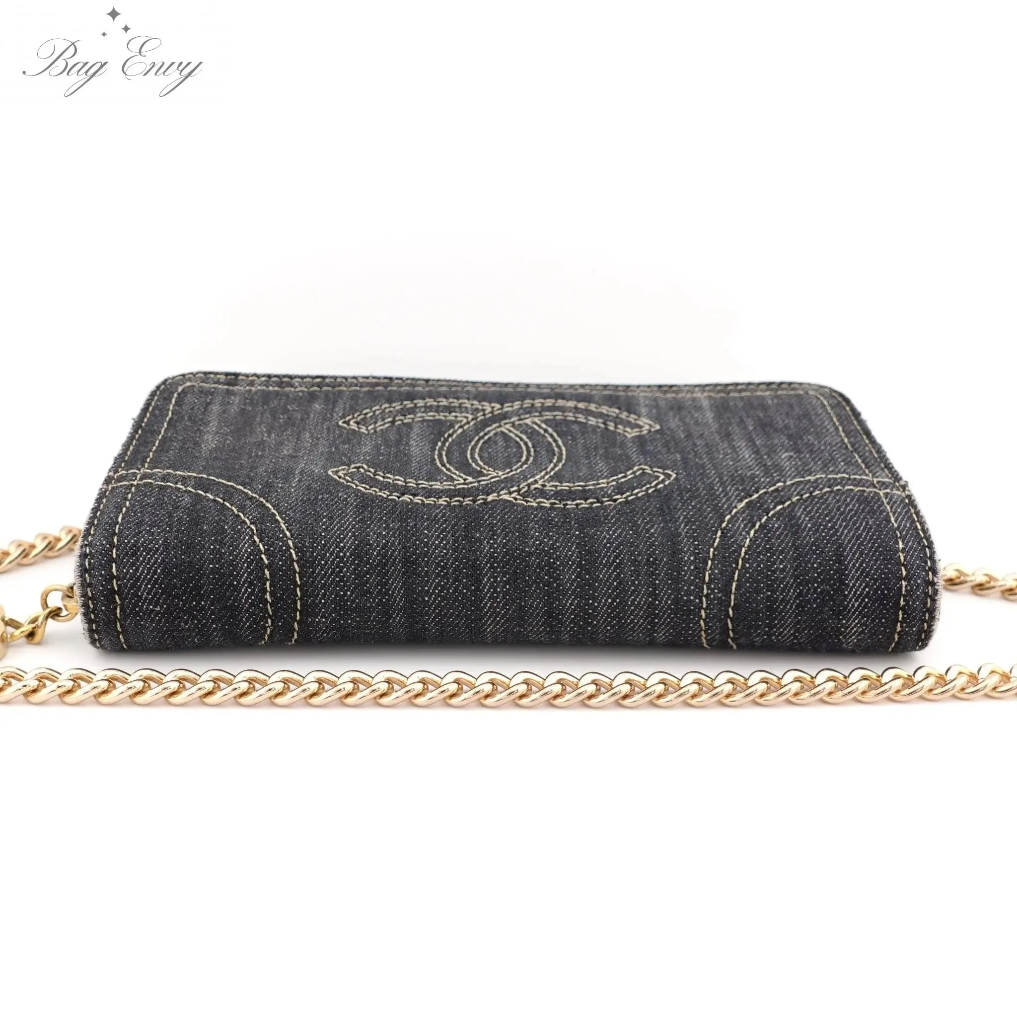 CHANEL Denim CC Logo Wallet on Chain