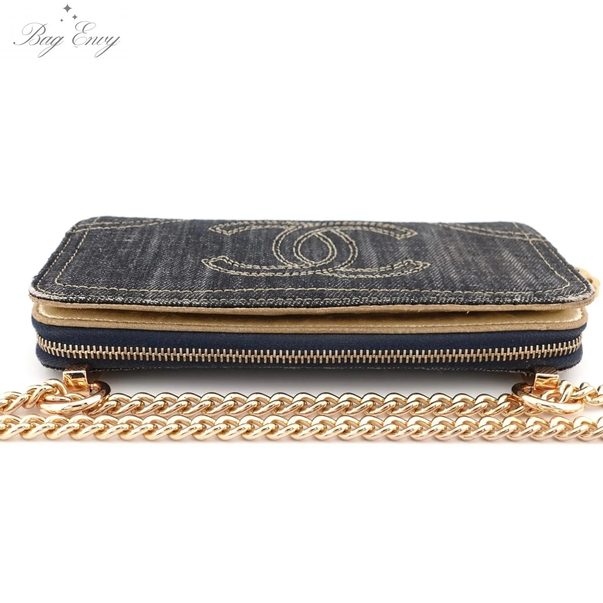 CHANEL Denim CC Logo Wallet on Chain