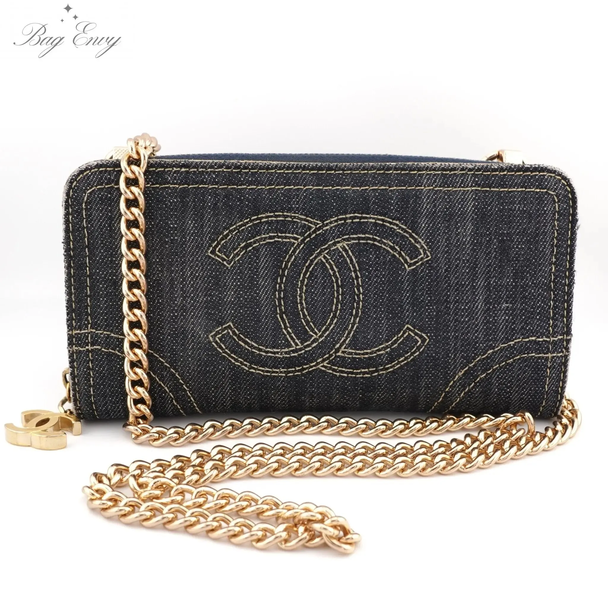 CHANEL Denim CC Logo Wallet on Chain