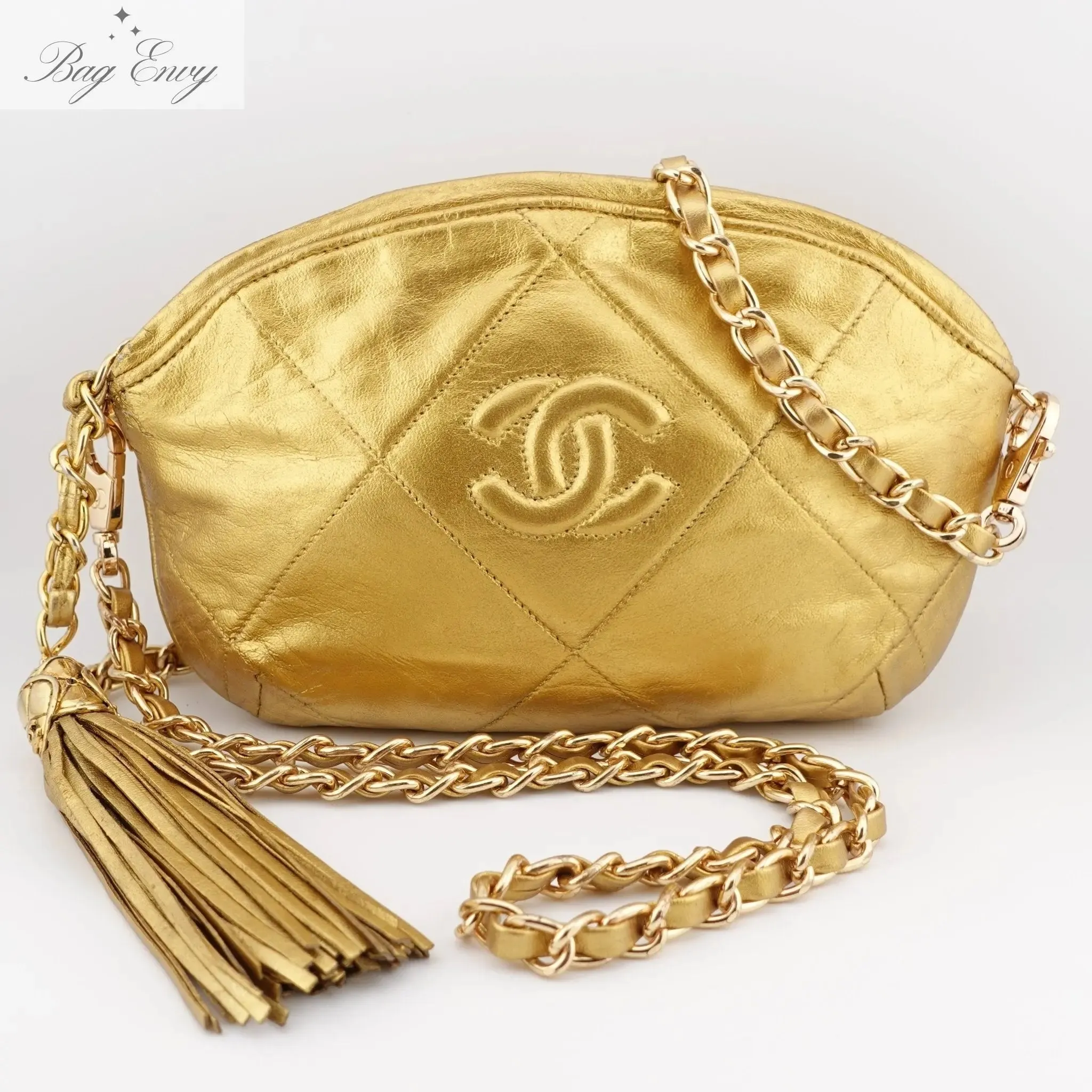 CHANEL Lambskin CC in Diamonds Tassel Clutch on Chain