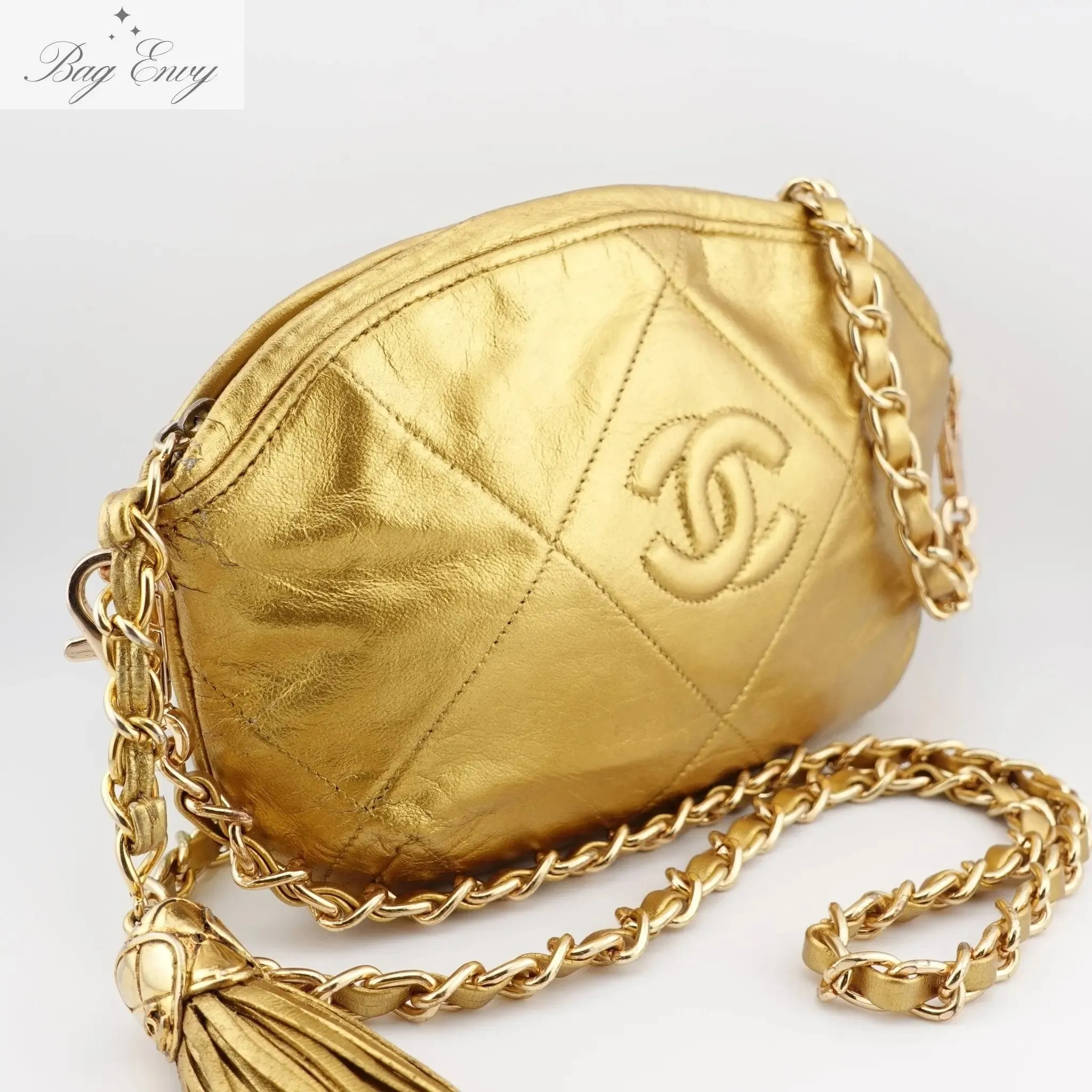 CHANEL Lambskin CC in Diamonds Tassel Clutch on Chain