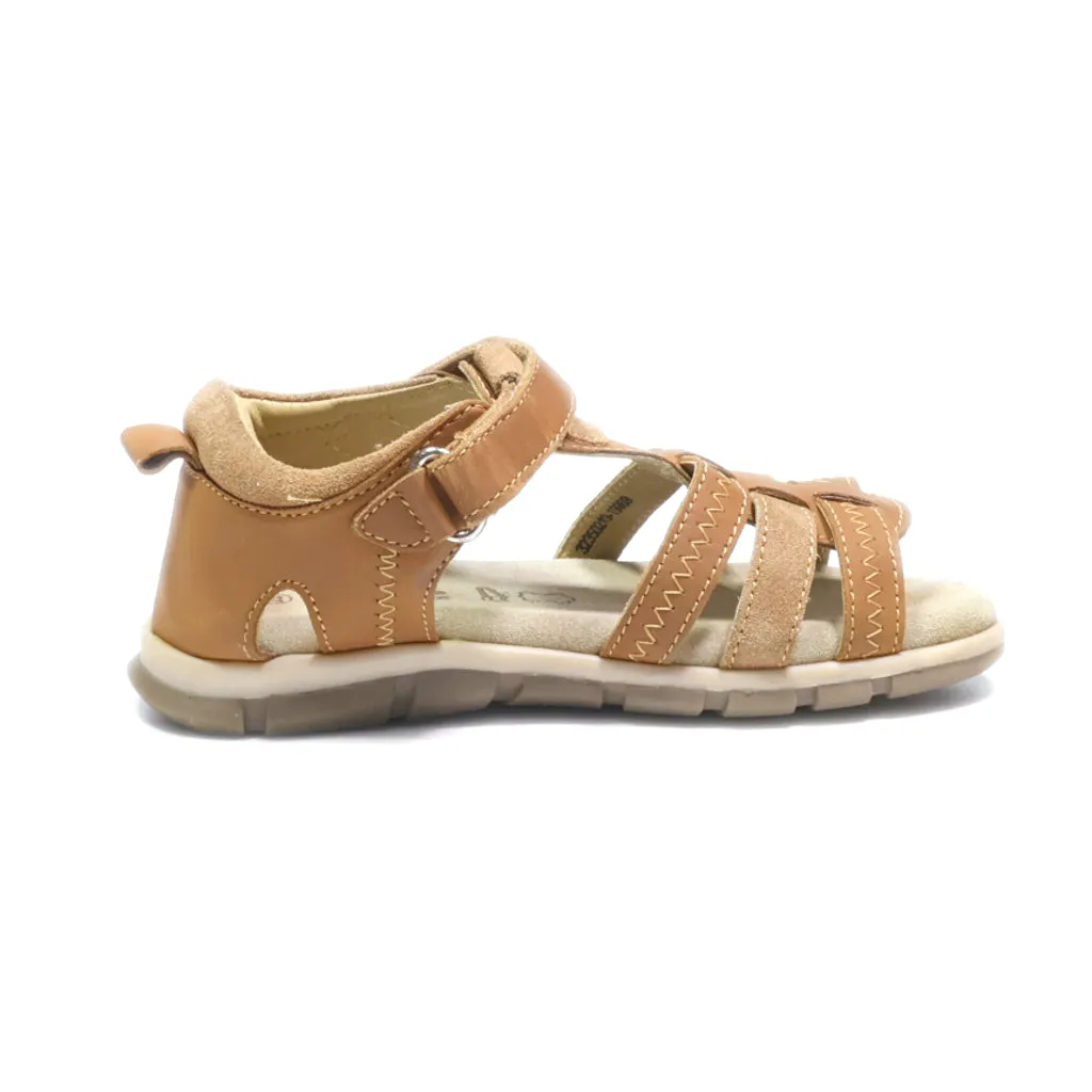 Charlie & Friends Flat Sandals Leather Brown Colour For Kids