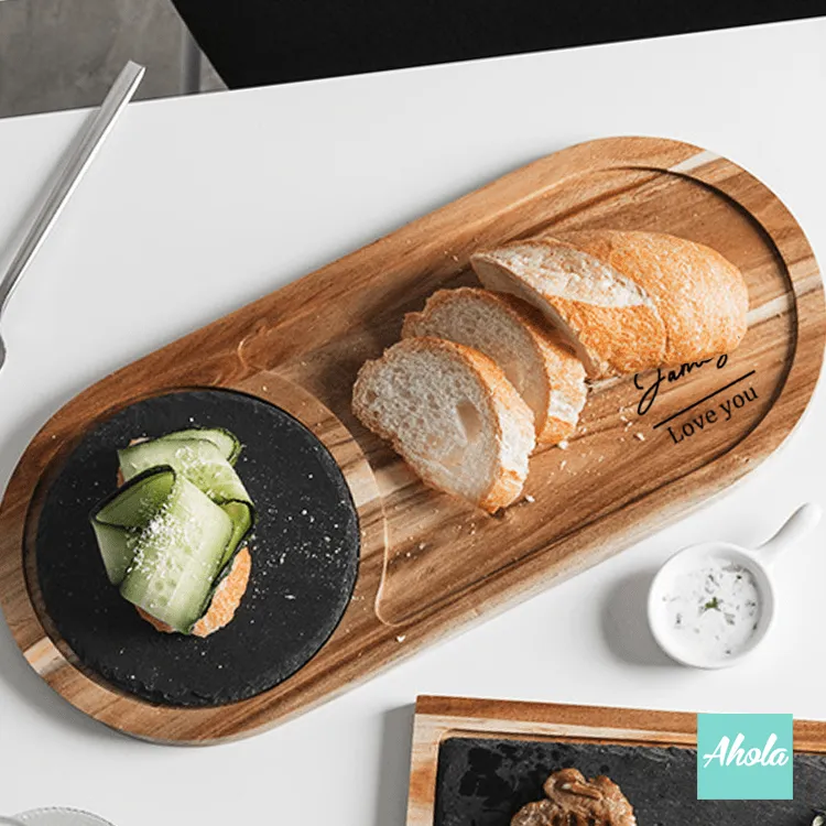 【Chef De Cuisine】Oval Shaped Natural Wooden Board with Slate Stone 天然木板與石板