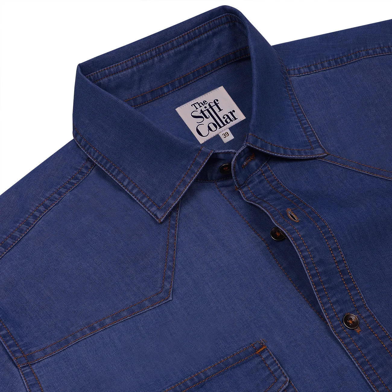 Classic Blue Indigo Washed Denim Shirt