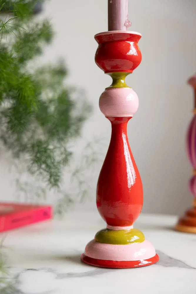 Colourful Candlestick Holder in Red & Pink