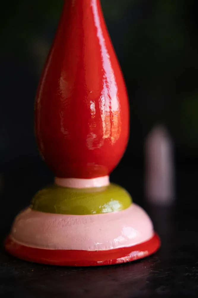 Colourful Candlestick Holder in Red & Pink