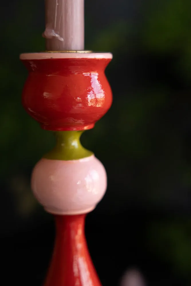 Colourful Candlestick Holder in Red & Pink