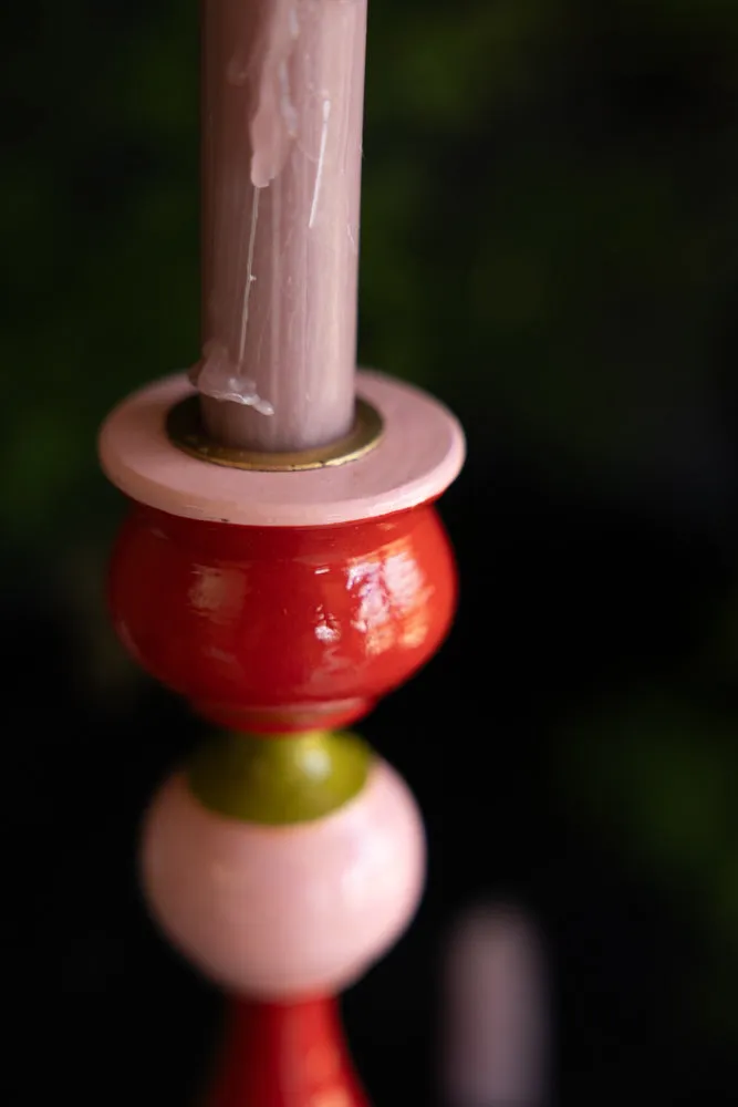 Colourful Candlestick Holder in Red & Pink