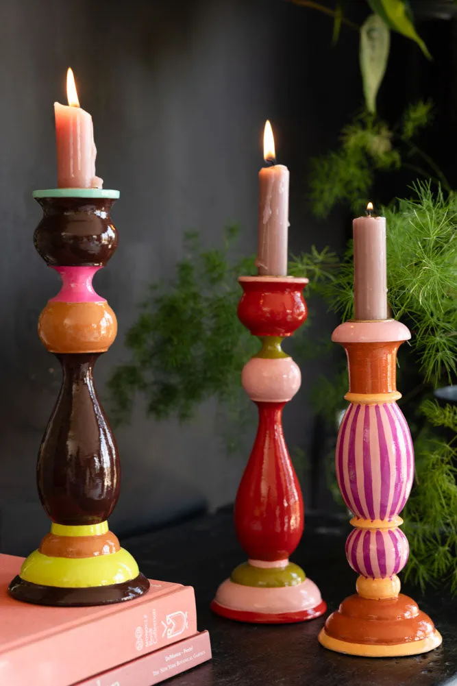 Colourful Candlestick Holder in Red & Pink