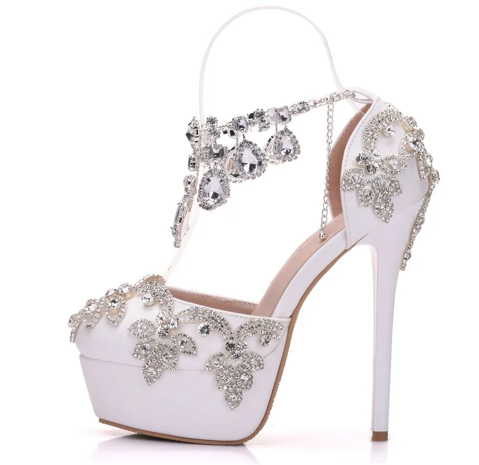 Crystal Queen New Fashion Rhinestone Sandals Pumps Shoes Women Sweet Luxury Platform Wedges Shoes Wedding heels High Heels