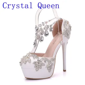 Crystal Queen New Fashion Rhinestone Sandals Pumps Shoes Women Sweet Luxury Platform Wedges Shoes Wedding heels High Heels