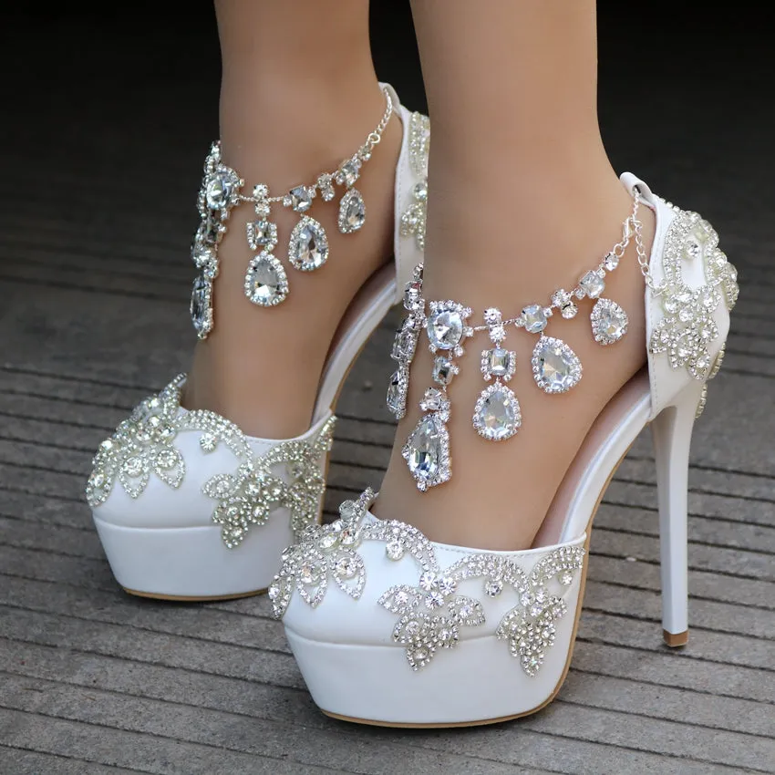 Crystal Queen New Fashion Rhinestone Sandals Pumps Shoes Women Sweet Luxury Platform Wedges Shoes Wedding heels High Heels