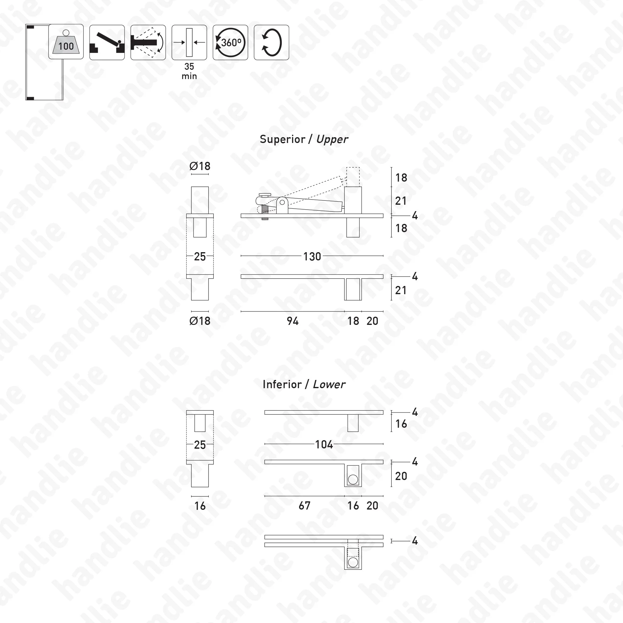 D.1960 - Giro pivotante para portas batente ou vai-vem - Inox