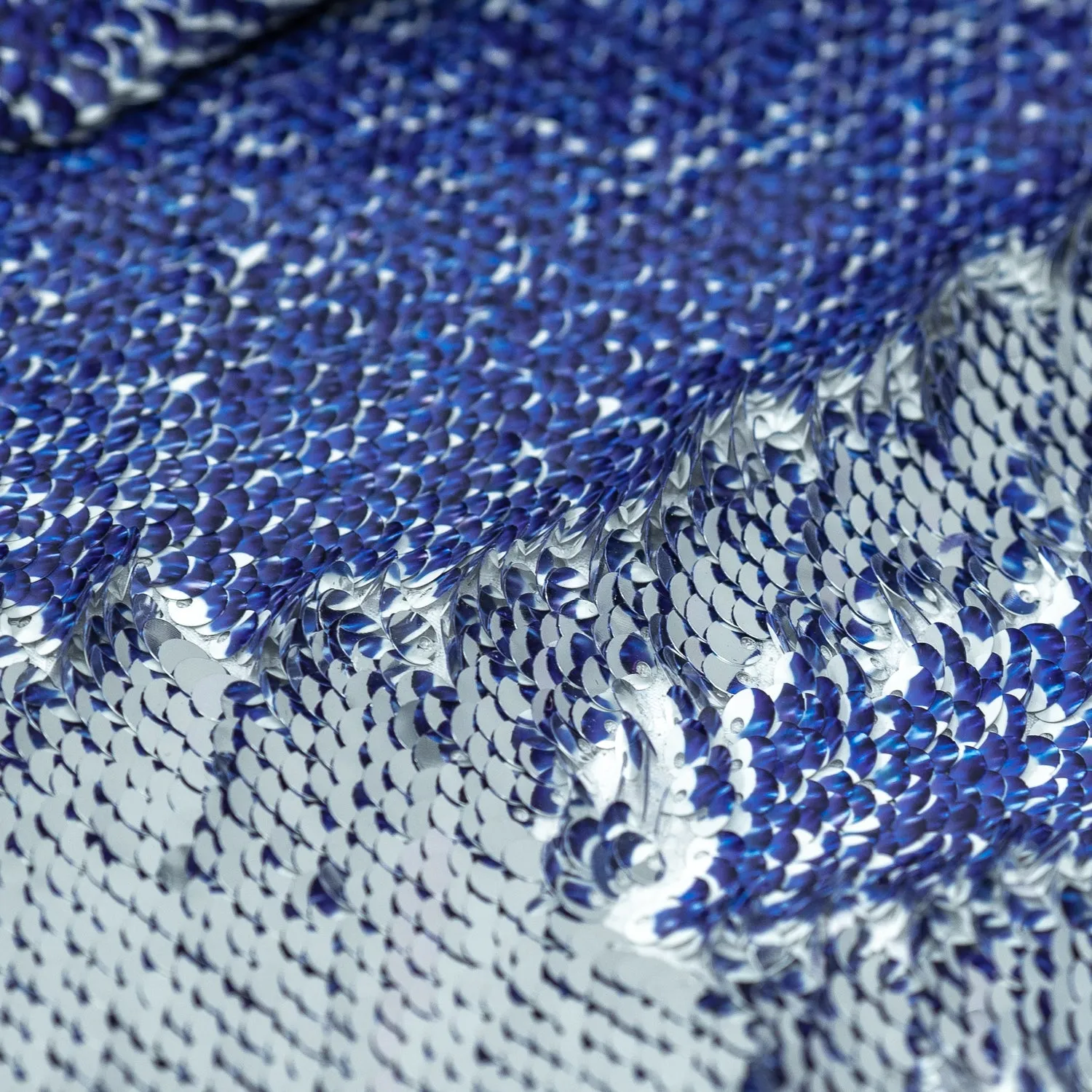 Denim Printed Flip Sequin on Spandex Fabric | Blue Moon Fabrics