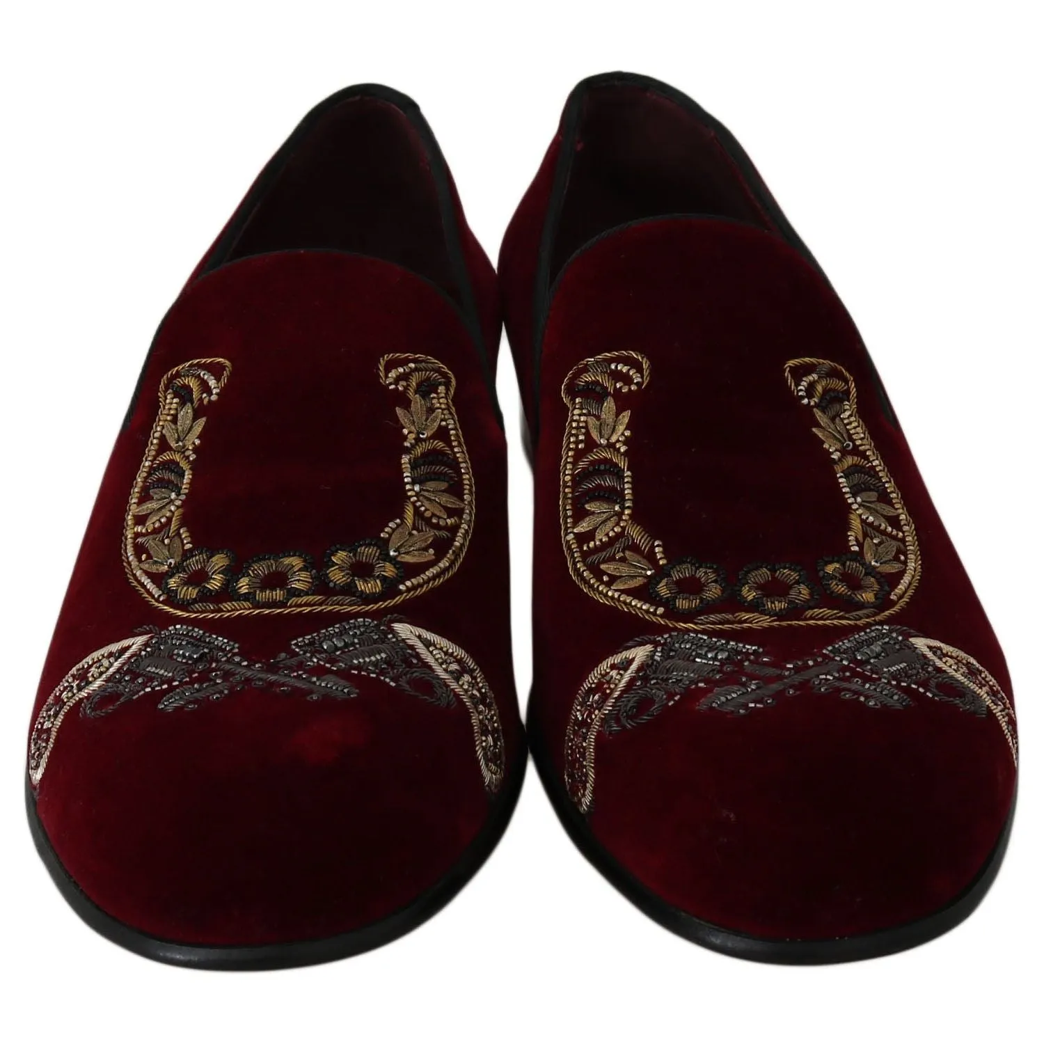 Dolce & Gabbana Bordeaux Velvet Sequined Men's Loafers