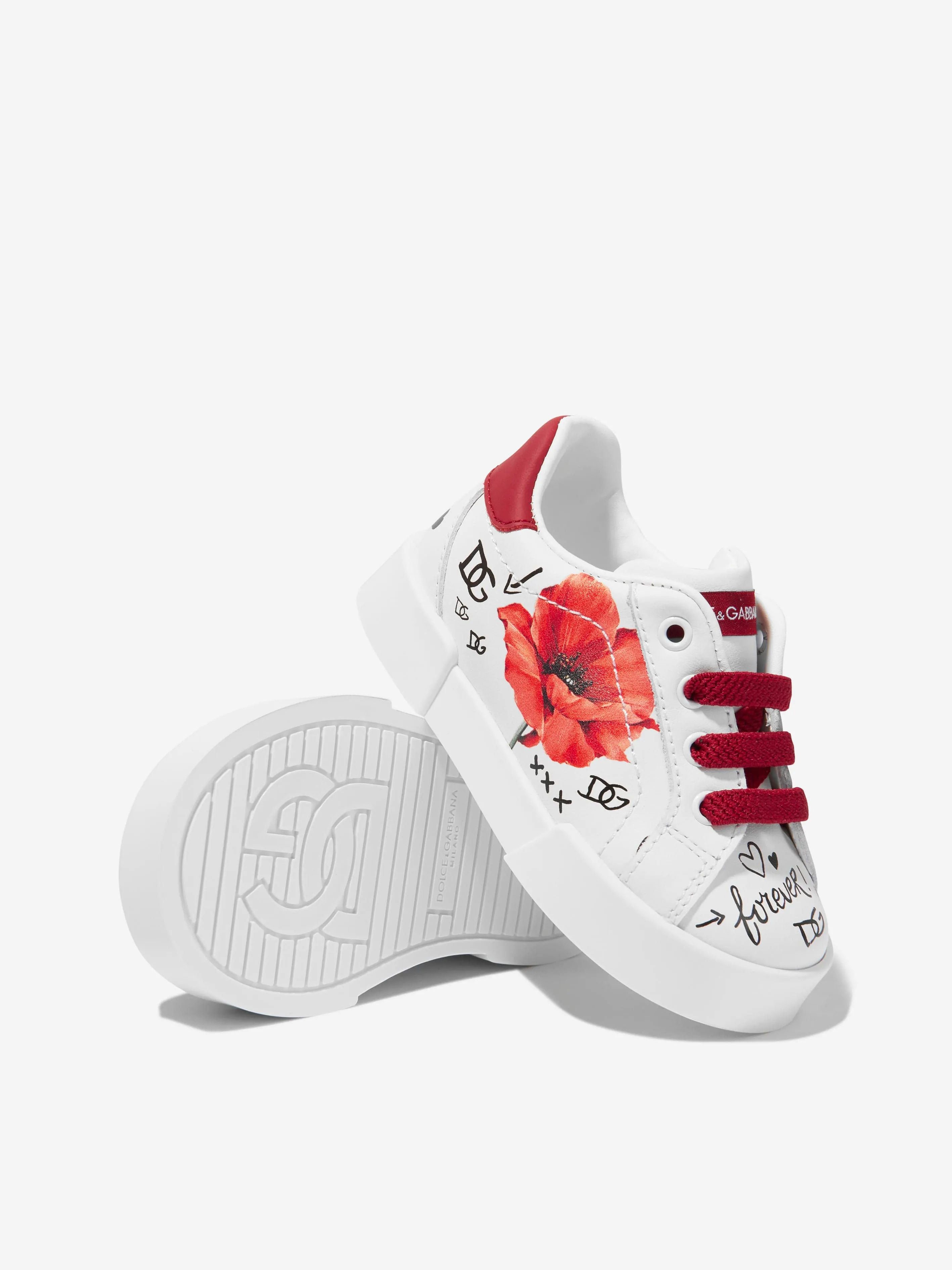 Dolce & Gabbana Girls Leather Poppy Trainers in White