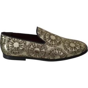 Dolce & Gabbana Gold Bordeaux Loafers Slides Dress Shoes