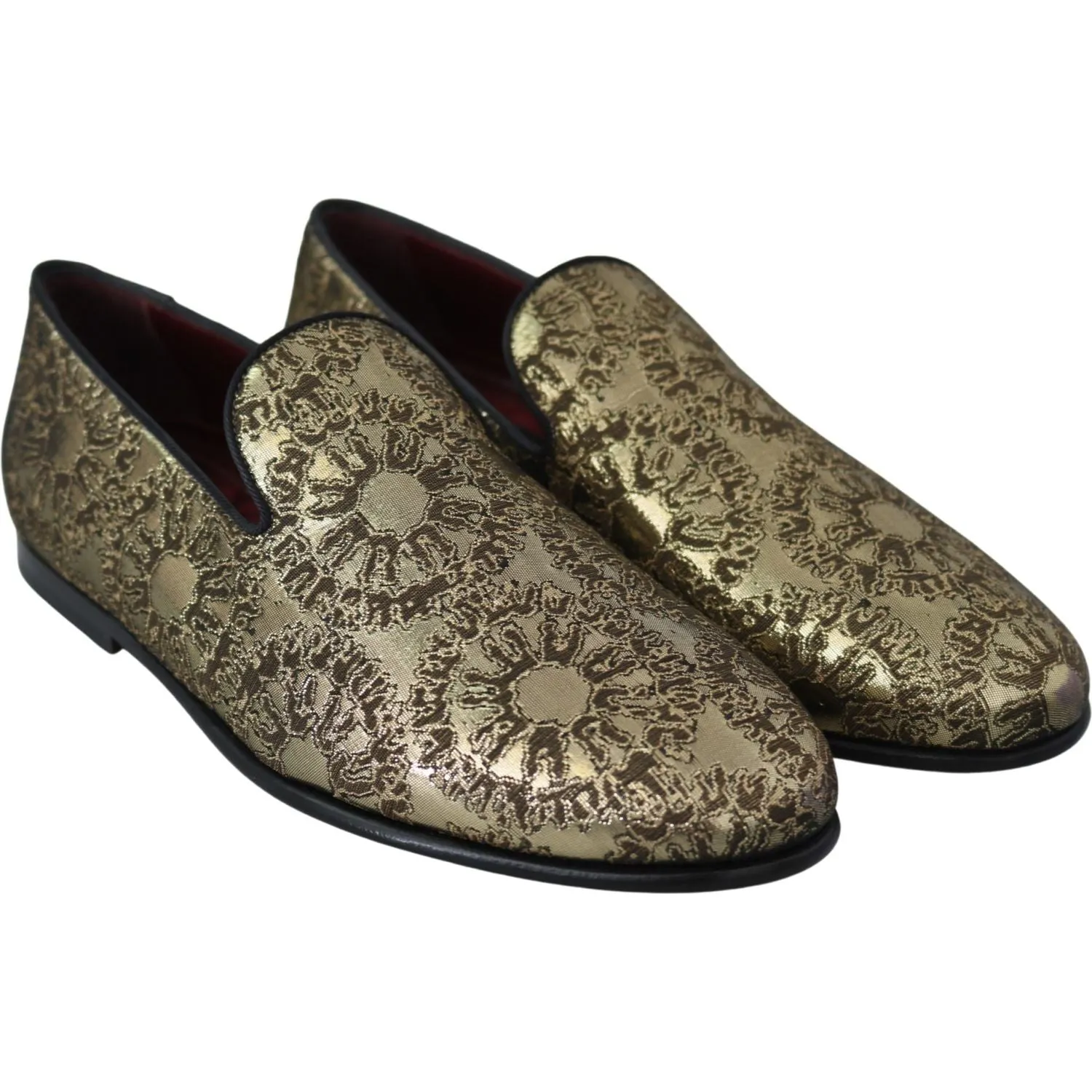 Dolce & Gabbana Gold Bordeaux Loafers Slides Dress Shoes