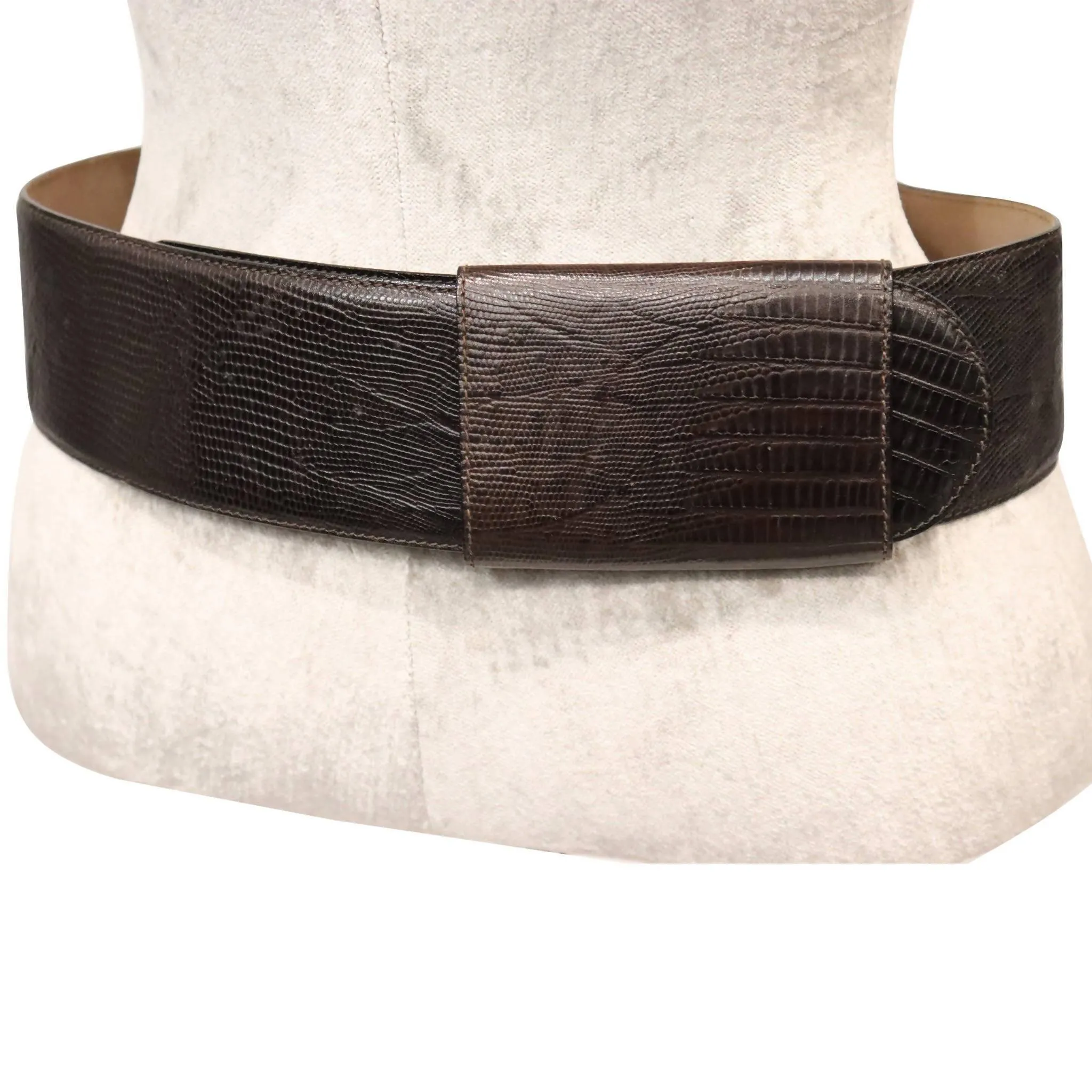 DONNA KARAN Faux Lizard Leather Brown Belt | OS