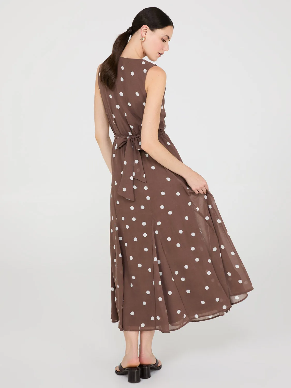 Dot Print Maxi Dress With Ruffle Details