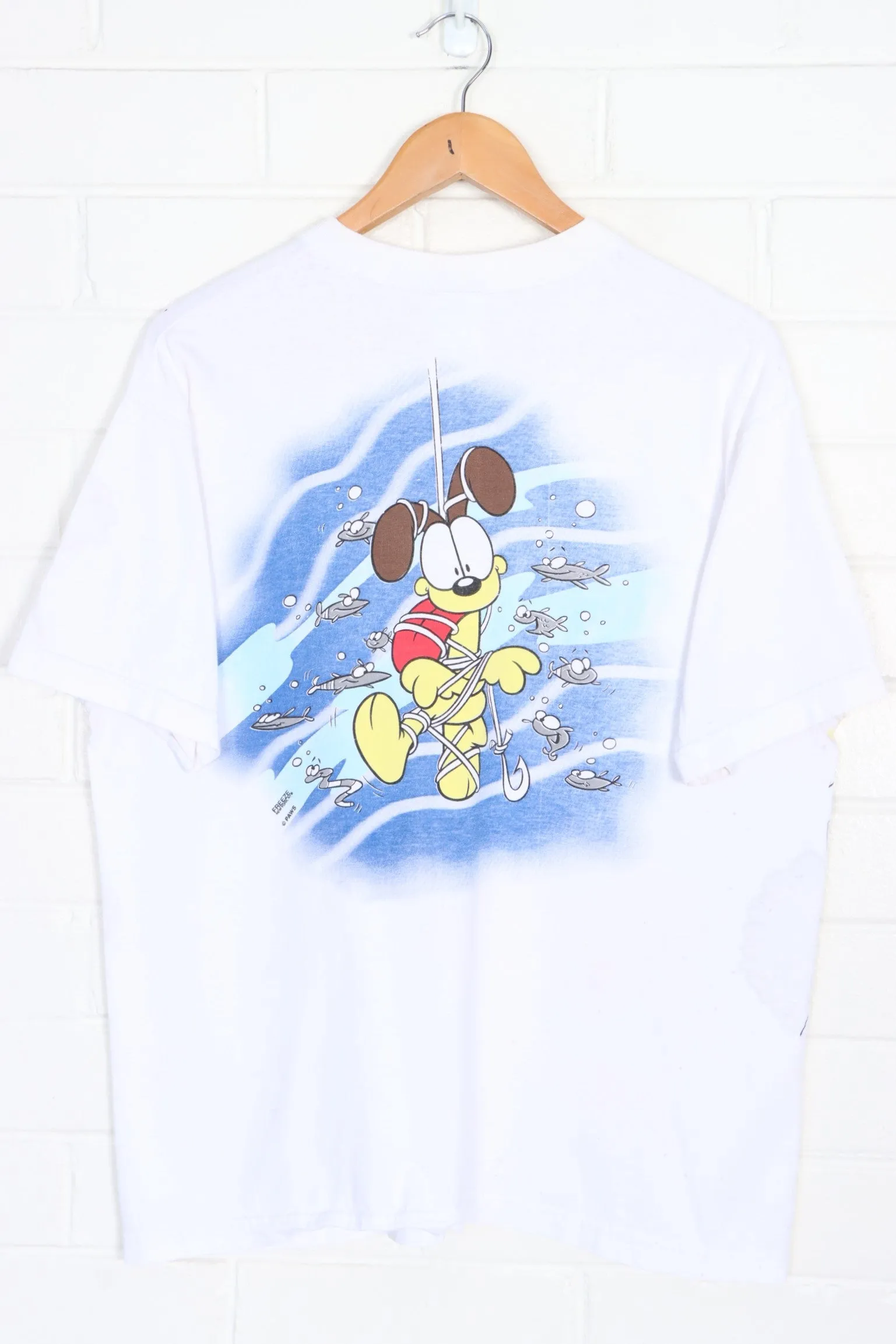 Garfield & Odie 1996 Fishing Boat Front Back Single Stitch PAWS T-Shirt USA Made (L)