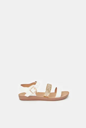 Girls White Glitter Strap Sandal