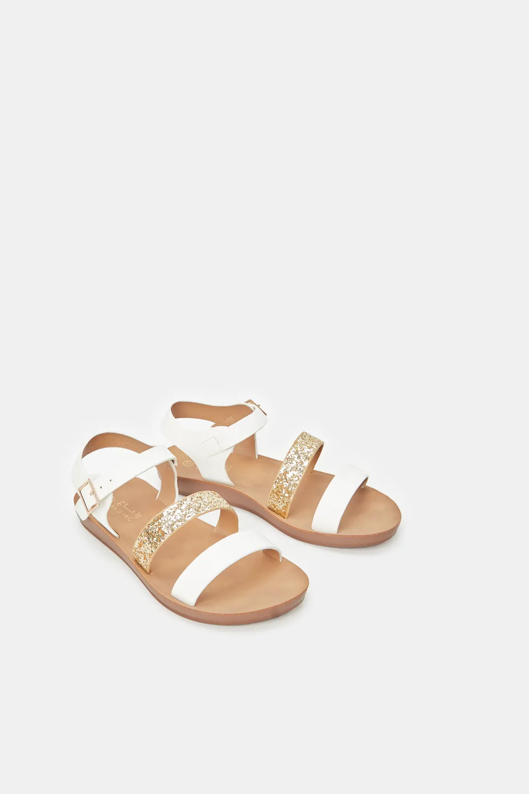 Girls White Glitter Strap Sandal