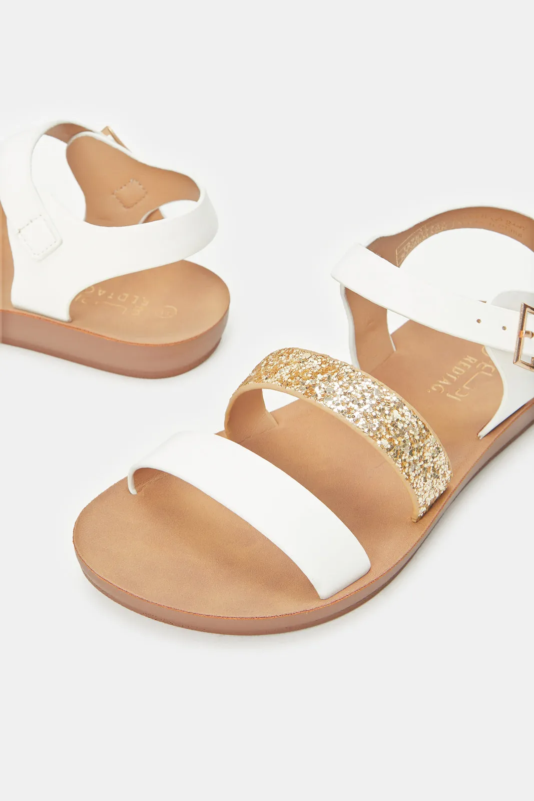 Girls White Glitter Strap Sandal