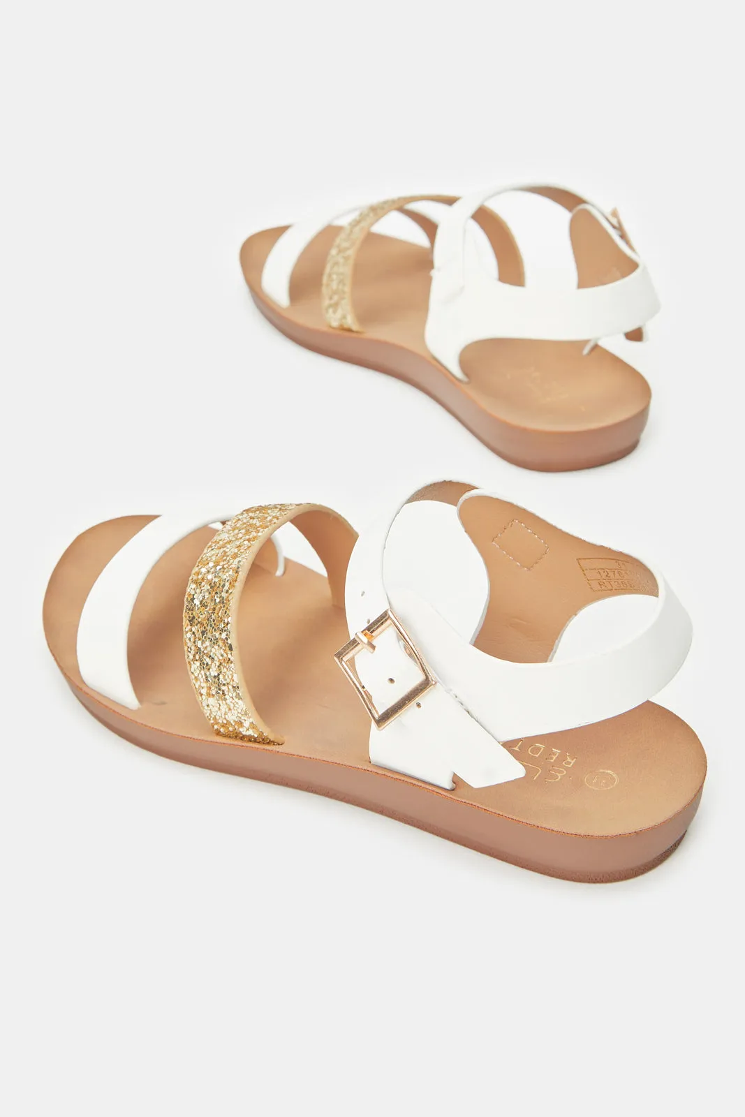 Girls White Glitter Strap Sandal