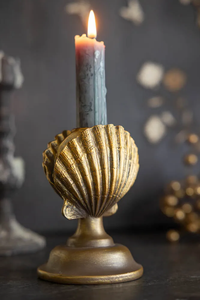 Gold Clam Shell Candlestick Holder