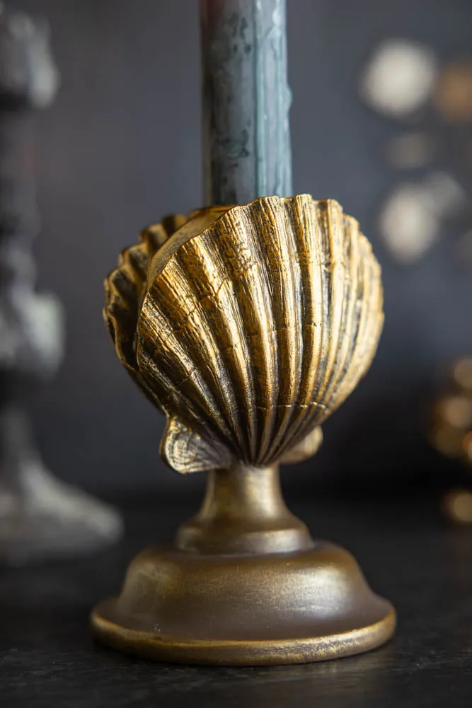 Gold Clam Shell Candlestick Holder