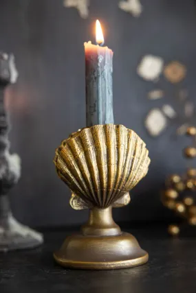 Gold Clam Shell Candlestick Holder