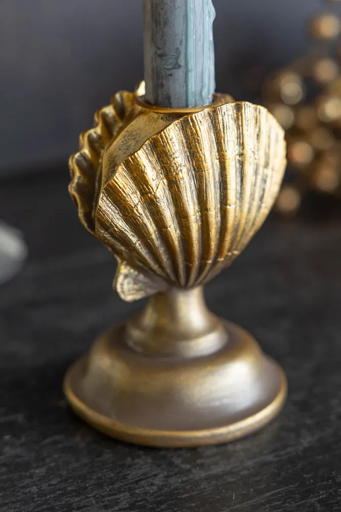 Gold Clam Shell Candlestick Holder