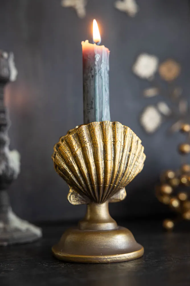 Gold Clam Shell Candlestick Holder